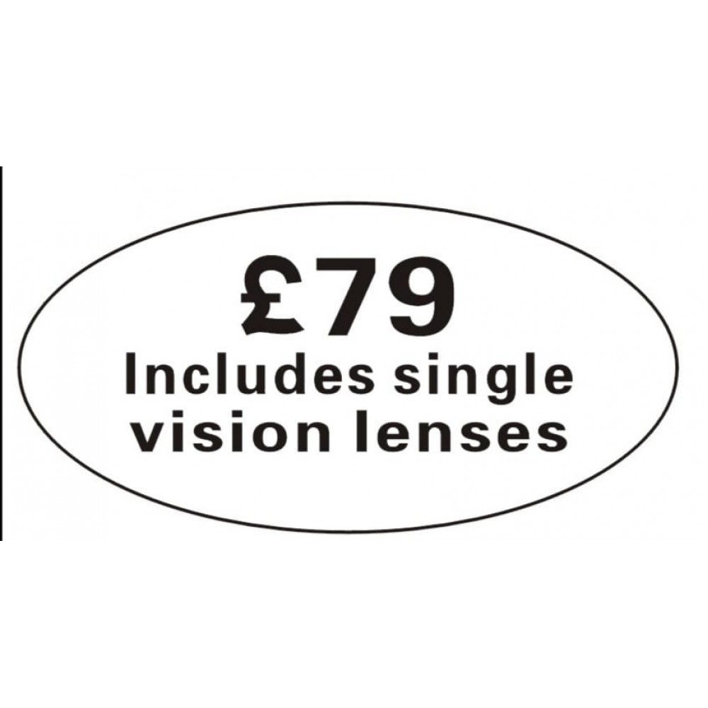 Pricing Label "£79 Includes single vision lenses"