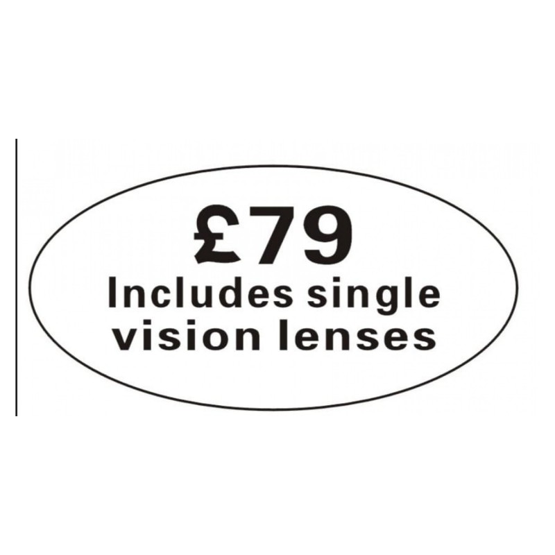 Pricing Label "£79 Includes single vision lenses" Pricing Label "£79 Includes single vision lenses"