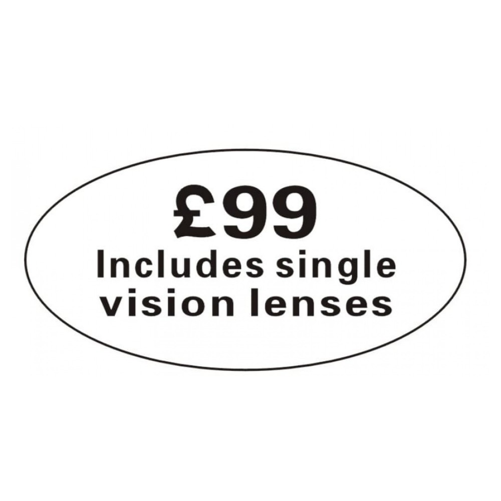 Pricing Label "£99 Includes single vision lenses" Pricing Label "£99 Includes single vision lenses"