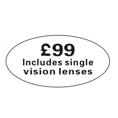 Pricing Label "£99 Includes single vision lenses"