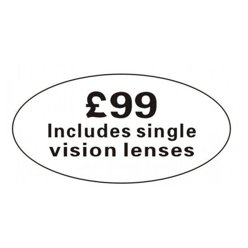 Pricing Label "£99 Includes single vision lenses"