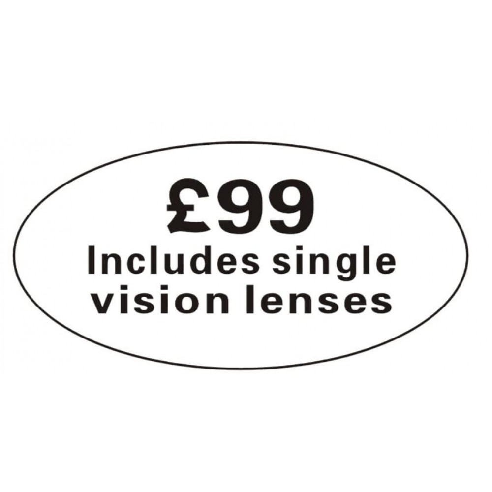 Pricing Label "£99 Includes single vision lenses"