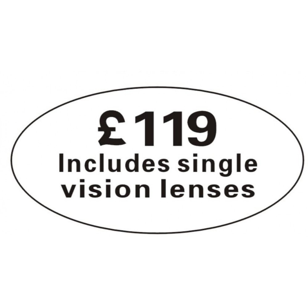 Pricing Label "£119 Includes single vision lenses"